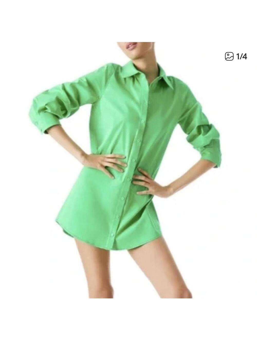 alice + olivia Green Button-Up Shirt Dress XS